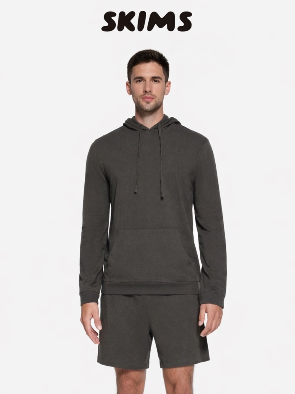 SKIMS Mens Jersey Lounge Hoodie Ash Gray Pullover Soft Minimalist Essentials